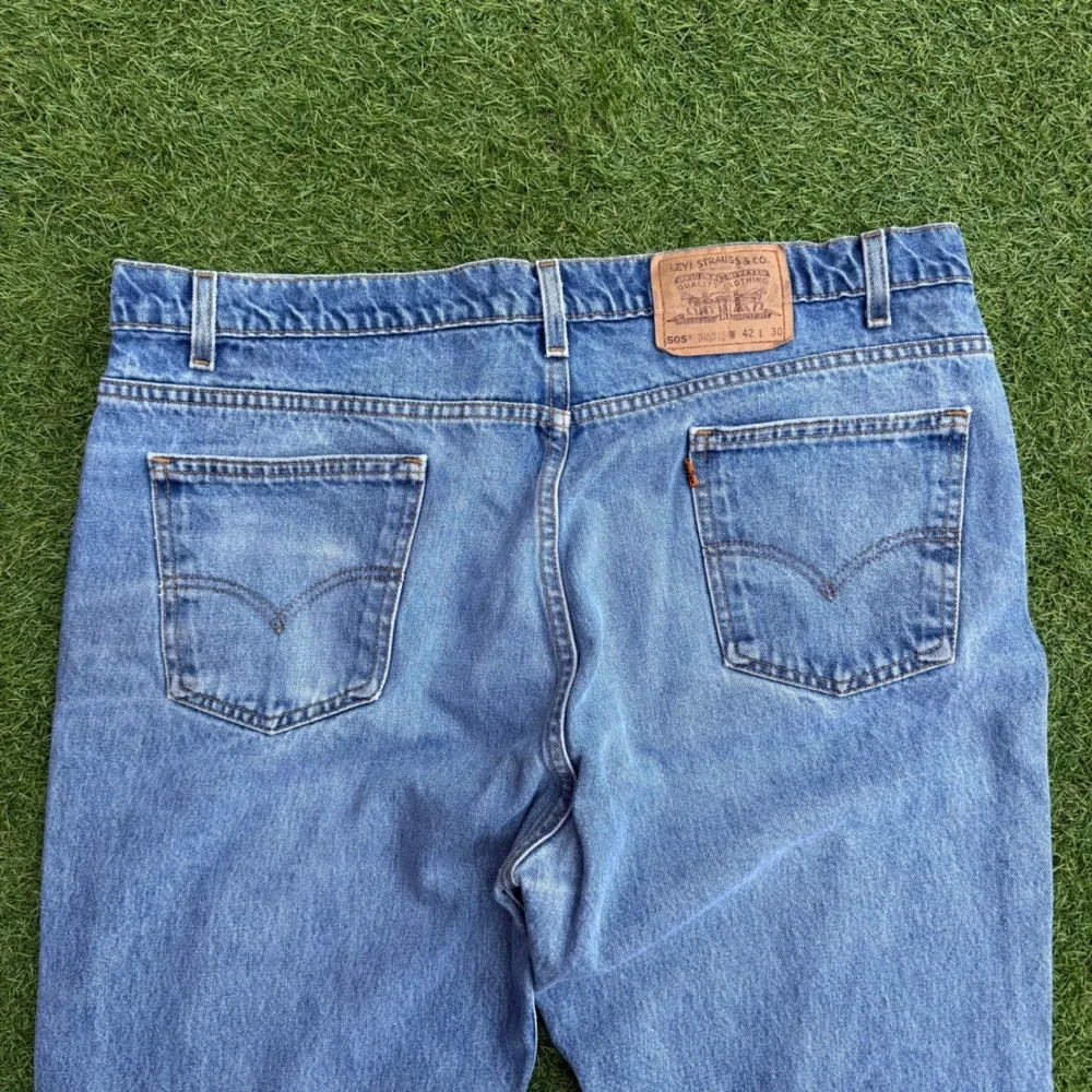 Vtg Levis 505 Orange Tab‎ Jeans Mens 40x30 Blue Light Wash Distressed USA Made